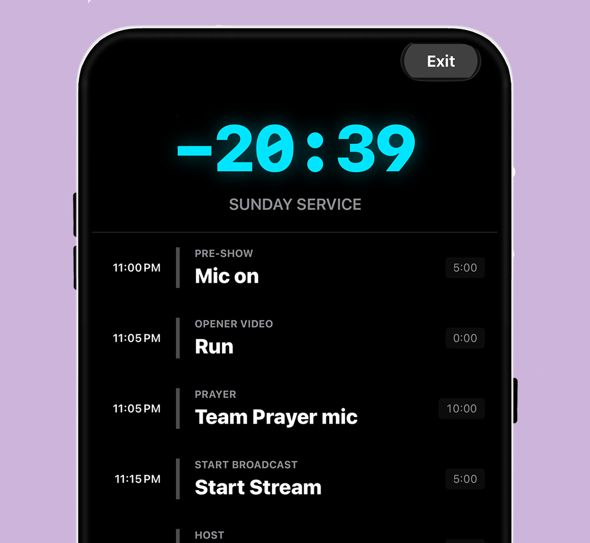 Live Mode Countdown Clock Interface